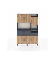 Arges Dolap 10 Raflı 3 Çekmeceli 6 Kapaklı 132x30x195 Antrasit-Çam/Antrasit