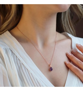 Ametist Doğal Taş Rose Gold Kaplama Gümüş Kolye