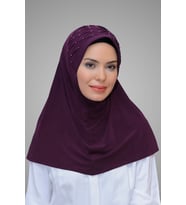 Mürdüm Pratik Hazır Geçmeli Tesettür Eşarp Sandy Kumaş İşlemeli İncili Taşlı 1605_07