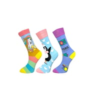 3'lü Unısex Unicorn, Penguen ve Müzik Festivali Tasarımlı Esnek Nem Alabilen Pamuklu Spor Soket Çoraplar (Çok Renkli)