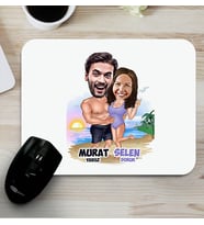 Kişiye Özel Tatildeki Sevgililer Karikatürlü Mouse Pad
