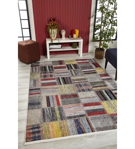 Dijital Kaymaz Yıkanabilir Gri Patchwork Salon Halısı Mutfak Halısı Koridor Halısı Yolluk HLN1620