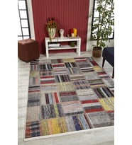 Dijital Kaymaz Yıkanabilir Gri Patchwork Salon Halısı Mutfak Halısı Koridor Halısı Yolluk HLN1620