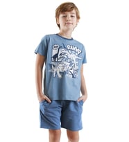 Dinolar Erkek Çocuk T-shirt Şort Takım (Mavi)