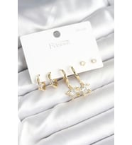 Pirinç Gold Renk Yıldız Model 925 Gümüş Çivili Kadın Küpe Seti 5886 - EEEEEE6299-2642