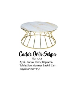 Brc 17563 Orta sehpa Cadde Model Sarı Mermer Temper Cam Metal GOLD renk El Yapım