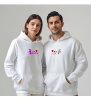 Sevgililer Günü Özel Kombin Kapüşonlu Hoodie Sweatshirt (Beyaz)