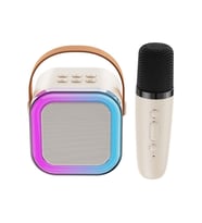 K12 Mavi Mikrofonlu Portatif Karaoke Sistemi - Ev, Dış Mekan İçin Kablosuz Bluetooth Hoparlör, 8-10 Saat Çalma Süresi, Bej Renk