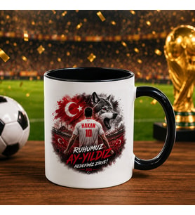BK Gift Kişiye Özel Türkiye Taraftar Temalı 2026 Dünya Kupası Tasarımlı Siyah Kupa Bardak -4, Tek Yürek Milli Takım Ruhu