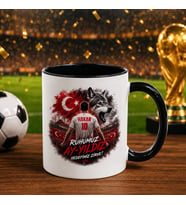 BK Gift Kişiye Özel Türkiye Taraftar Temalı 2026 Dünya Kupası Tasarımlı Siyah Kupa Bardak -4, Tek Yürek Milli Takım Ruhu