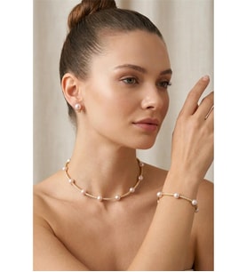 İNCİLİ TAŞLI CHOKER KOLYE BİLEKLİK KÜPE SET