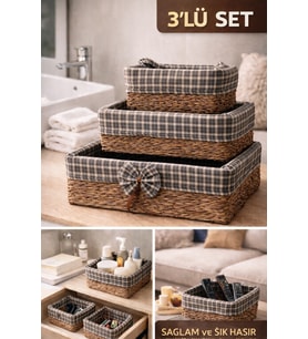 3 Lü Kare Hasır Sepet Organizer / Çok Amaçlı / Ağır Ve Dayanıklı Sepet