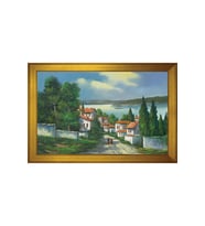 Eski İstanbul ve Boğaz Motifli Kanvas Tablo 80 x 110 cm Gold Çerçeve