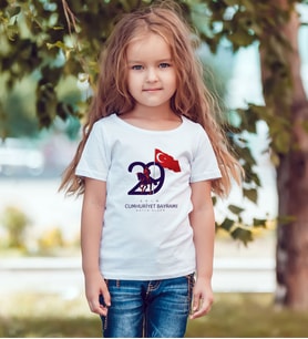 BK Gift 29 Ekim Tasarımlı Kız Çocuk Beyaz Tişört-9, Arkadaşa Hediye, 29 Ekim Hediyesi Hediyesi, Trend Tişört, 100.Yıl Hediyesi