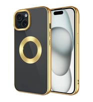 iPhone 15 Kılıf Köşeleri Renkli Şeffaf Kamera Korumalı Silikon Luxury Kapak (Gold)