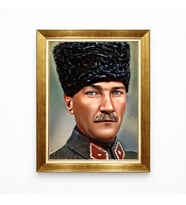 Tablore Kalpaklı Atatürk Portresi Mavi Göz Detaylı Çerçeveli Tablo - Milli Mücadele Ruhu