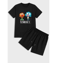 Gumball Baskı Şort Takım (Siyah)