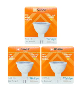 (3 Adet) Osaka 5W (40W) Sarı Işık (3000K) GU5.3 Duylu (İğne Bacak) Led Çanak Ampul