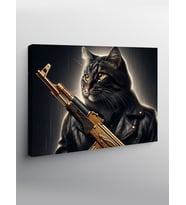 Kanvas Tablo Silahlı Kara Kedi Figürü