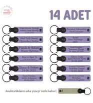 Mevlit Hatırası İçin Üzerinde İsim Yazılabilen Hediyelik Anahtarlık 14’lü Set, Mor Menekşe & S Kahve (Lila - Mor)