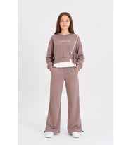 Bordo Kız Çocuk Garnili Sweatshirt Lastikli Paça Eşofmanlı 2li Alt Üst Takım 24768