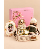 Ng Gifts Kişiye Özel Fotoğraflı Çerçeveli El Emeği Örgü Sepette Yeşil Hediye Seti