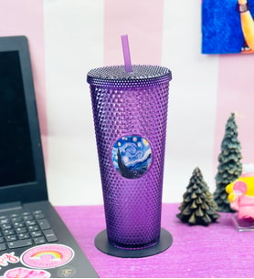 Van Gogh Yıldızlı Gece Star Sky Kristal Desenli Pipetli Bardak 750Ml Mor
