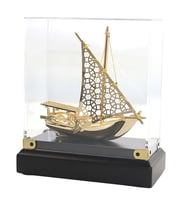 Pirinç Yelkenli Gemi Altın Kaplama Katar Dhow Teknesi Kutulu No.3 (Karışık)