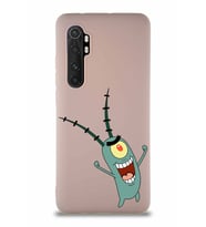 Xiaomi Mi Note 10 Lite Soft Premier Kapak Plankton Tasarımlı Silikon Kılıf - Pudra (Şeffaf)