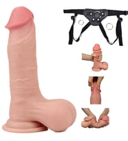 Sliding Hareketli Dış Yüzey Özel 20 Cm Bütün Testisli Ultra Gerçekci Kemerli Penis