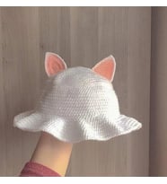 Bucket Şapka El Örgüsü Figürlü Şapka Hediyelik Yetişkinler İçin (Beyaz)