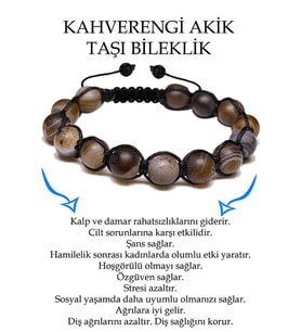 Sertifikalı Ham Işlenmemiş Kahverengi Akik Taşı Bileklik - Makrome (Çok Renkli)