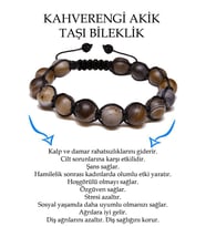 Sertifikalı Ham Işlenmemiş Kahverengi Akik Taşı Bileklik - Makrome (Çok Renkli)