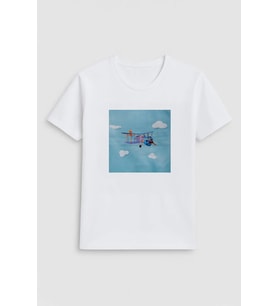 Erkek Bisiklet Yaka %100 Pamuk Helikopter Baskılı T-Shirt