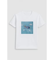 Erkek Bisiklet Yaka %100 Pamuk Helikopter Baskılı T-Shirt