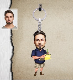 Kişiye Özel Patron Karikatürlü  Ahşap Anahtarlık Bay-17-Eco