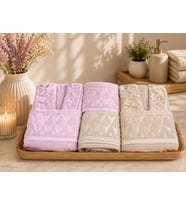 Royam Cotton Paris Jakarlı Pamuklu 6 Parça Aile Bornoz Seti (Bej)