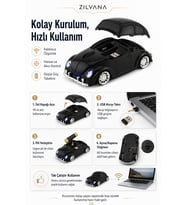 Klasik Siyah Beetle Vosvos Tasarımlı 2.4G Kablosuz Mouse USB Alıcılı Kırmızı Araba Şeklinde Optik Mouse