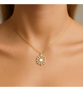 Kişiye Özel 925 Ayar Gümüş Gotik Stil Örümcek Ağı Kolye (Gold)