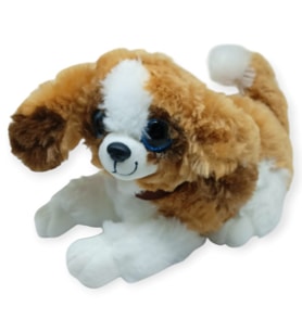 Sesli Peluş Yatan Köpek 25 cm - Kahve Beyaz