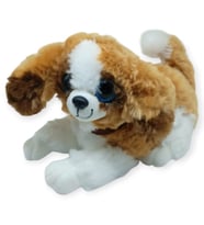 Sesli Peluş Yatan Köpek 25 cm - Kahve Beyaz
