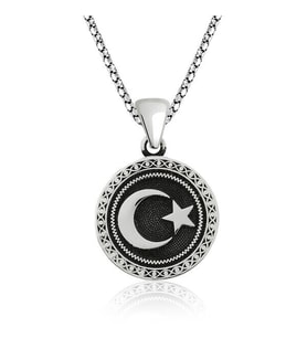 Ay Yıldız 925 Ayar Gümüş Erkek Kolye