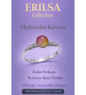 Sertifikalı Kadın Frekans Koruma Enerji Yüzüğü Multicolor Kuvars Ayarlamalı İkizler Başak Kova Burç (Çok Renkli)