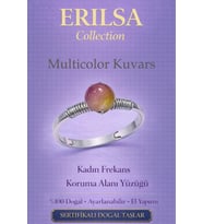 Sertifikalı Kadın Frekans Koruma Enerji Yüzüğü Multicolor Kuvars Ayarlamalı İkizler Başak Kova Burç (Çok Renkli)