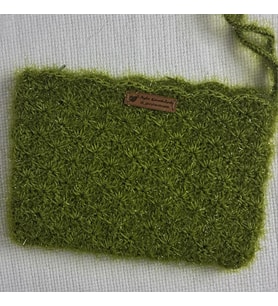 El Emeği Simli Makrome El Çantası - Fermuarlı Ve Astarlı Yeşil Portföy Clutch (21x15 cm) Ayla Karakılçık