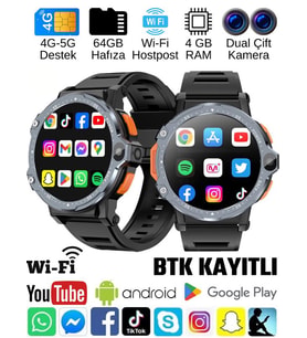 Watch PG 4G LTE Yuvarlak Akıllı Saat 64GB SIM Kartlı Kameralı WiFi Çocuk Ve Yetişkin Huawei iPhone Uyumlu 8 9 10
