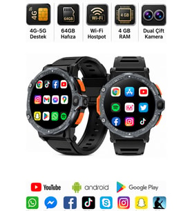Watch PG 4G Sim Kartlı Android Akıllı Saat 64GB Kameralı WiFi - GPS Yetişkin ve Çocuk Saati 8-11