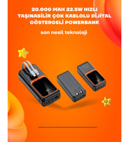 20000 Mah 22.5W Hızlı Şarj, Dahili Kablolu, Lcd Ekranlı Şarj - Lisinya
