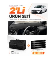MERCEDES W247 B180 B CLASS (2019-2022) Uyumlu Torpido Örtüsü + Deri Bagaj Çantası Seti - Siyah