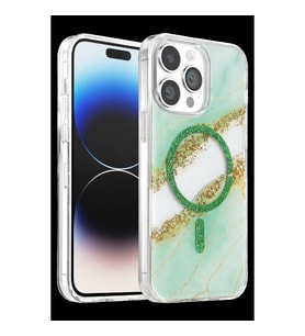Onegif Apple İphone 14 Pro Max Lotus Simli Magsafe Kapak - Yeşil